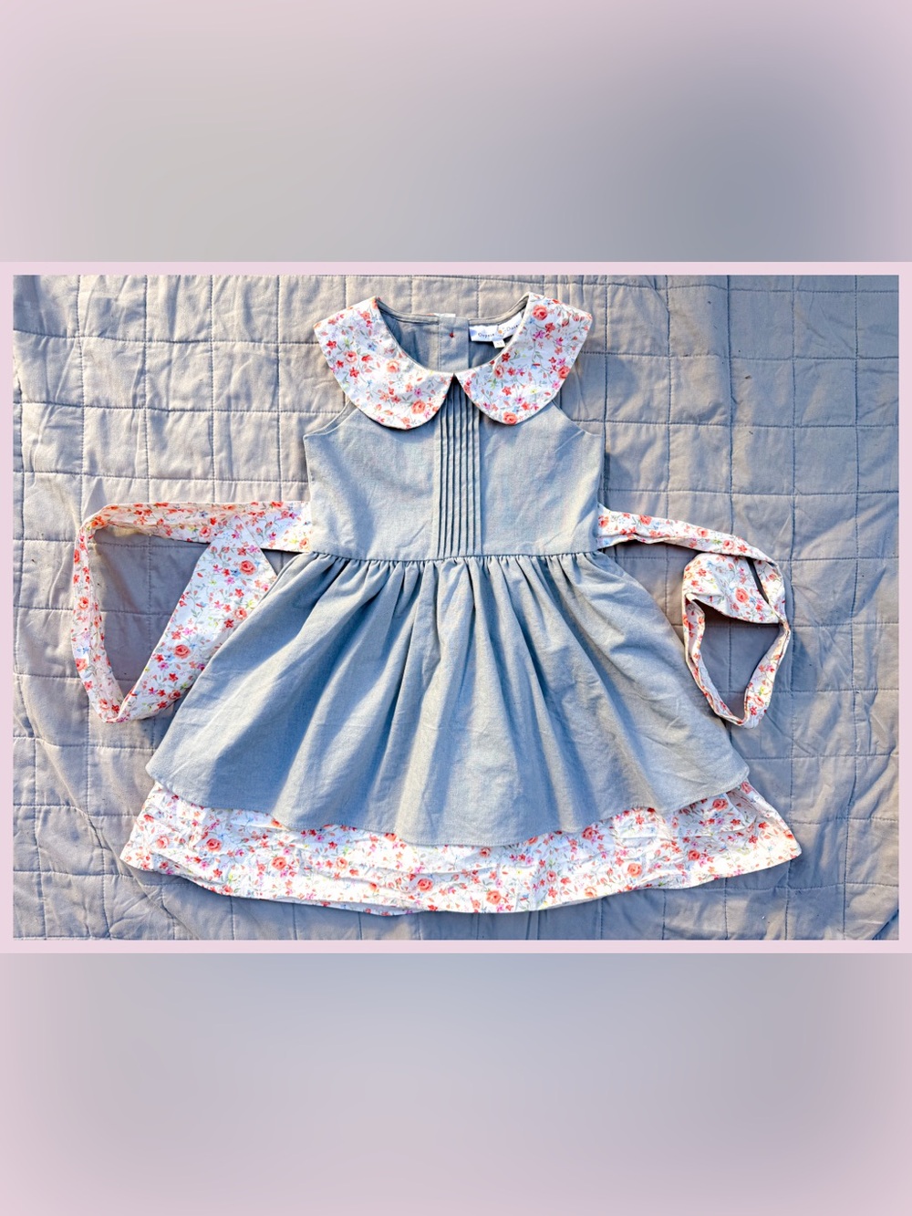Oopsie Daisy Boutique Gray Pink Floral Peter Pan Collar Dress Size 5 Party Girl